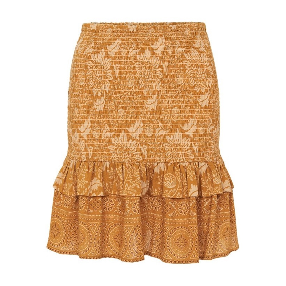 Spell & the Gypsy Collective Lioness Smocked Ruched Ruffle Skirt Caramel S